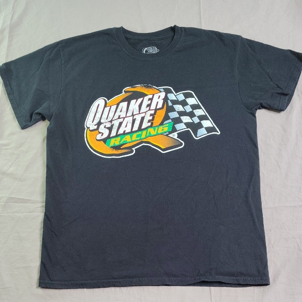 2015 Quaker State Racing T-Shirt Men's Size Large Black Official Checkered Flag